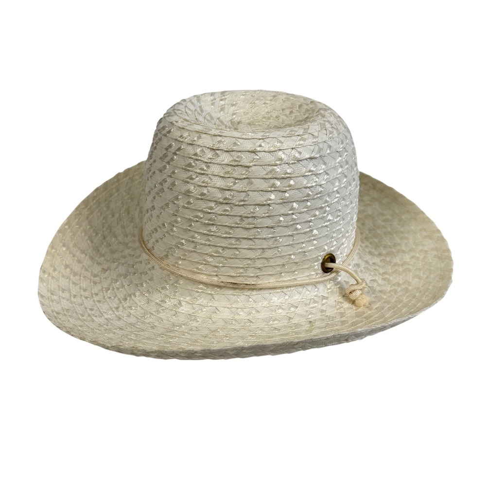 Vintage 80s Union Made Straw Cowboy Hat Cream Western Sun Hat Made in USA